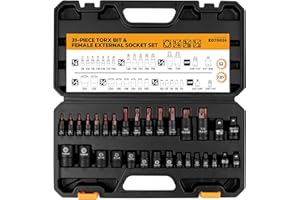 ELEAD 31-Piece Torx Bit Socket Set: Premium CR-V & S2 Alloy Steel, Star T8-T70 & E-Torx E4-E24, High Torque Laser Marked for Automotive Mechanic