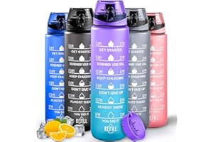 Active 100 Water Bottle 1L Sports Water Bottle With Time Markings, Dishwasher Safe Leak-Proof Water Bottles, BPA Free Non-Toxic Drinks Bottle For Running, Cycling, School & Gym (Purple Gradient)