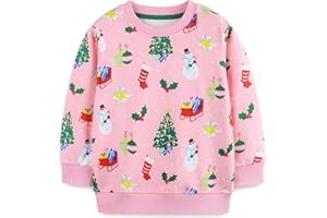 LANGUBABY Mädchen Sweatshirt für Kinder Weihnachten Cartoon Pullover Baumwolle Langarm Top Größe 92-122, 1-7 Jahre