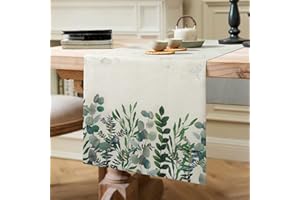 ETOLISHOP Camino de Mesa Hojas de Eucalipto Verde Retro Rústico Mantel de Mesa Mantel Decorativo Fácil de Limpia Lino Moderno Caminos de Mesa para Decoración de Mesa Sala de Estar Picnics 40x140cm