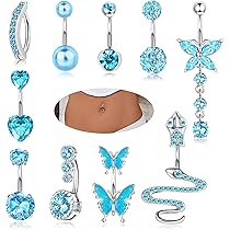 Piercing Ombelico Acciaio Chirurgico 14G - 2 Pezzi Con Pendenti Farfalla E Cuore - Foto 5