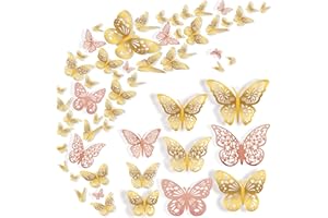 Nelotaor 72 Pcs 3D Butterfly Wall Decor - 3 Styles, 3 Sizes, Gold and Rose Gold - Wedding, Birthday Party, Girls Bedroom Decorations