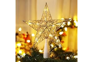 ‎BRIZLABS BrizLabs Weihnachten Topper Lichter, 10 LED 23cm Weihnachtsbaumspitze Stern Batteriebetrieben Baumspitze Beleuchte Christbaumspitze LED für Weihnachtsdeko Party Innen Zimmer Geburtstag, Gold