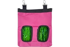 Jancosta 1 Pack Guinea Pig Hay Bag Rabbit Feeding Bag Small Animal Hay Feeder Bag Hanging Feeder Sack Storage with 2 Holes for Chinchilla Hamsters Rabbit Guinea Pig Small Pets (Pink)