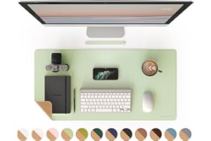 RENMTURE Dual-Sided Mouse Pad, Natural Cork & PU Leather Large Desk Pad for Office and Home Work, Desk Protector Non-Slip, Waterproof, Easy Clean (Light Green, 32"x16")