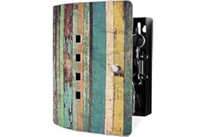 ‎BANJADO banjado® Design Schlüsselkasten aus Edelstahl Motiv Bunte Bretterwand für 10 Schlüssel - Schlüsselschrank zur Schlüssel Aufbewahrung 24 x 21,5 x 7cm groß mit praktischem Magnetverschluss