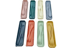 EEAASSTY 8 posate in plastica riutilizzabili, posate da campeggio, coltello, forchetta, cucchiaio con custodia per viaggi, picnic all'aperto