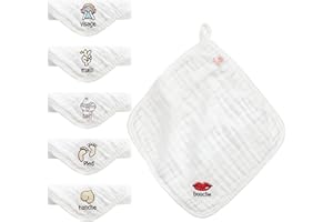 koo-dib 6 Débarbouillettes en Mousseline pour Bébé, Carré Doux 100% Coton Bio Ultra Absorbante Serviette Visage, Réutilisable Doux Gants de Toilette Serviettes pour Peau Nouveau-Né, 30 * 30 cm
