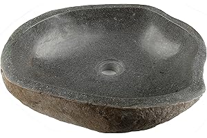 DIVERO Naturstein Hand-Waschbecken Aufsatzwaschbecken Vulkanstein Andesit Findling grau 30 x (7-8) x 30 cm, Gewicht: 9,5 kg