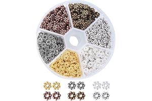 PandaHall 600pcs 6 Farbe Tibetischer Stil Legierung Blume Abstandshalter Perlen 6mm Daisy Metall Abstandshalter Mini Schneeflocke Lose Perlen Craft Perlen für Armband Halskette Schmuck Herstellung