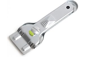 Fackelmann Rasqueta de Vitrocerámica, Idónea para Limpieza de Vitrocerámica, Cristal y Azulejos, 14x4 cm, Zinc, Inserto Plástico en Color Verde, 1 ud, Incluye 5 Recambios