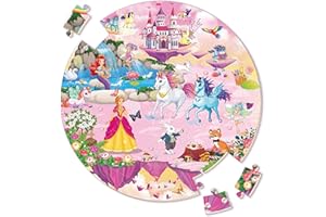 SYNARRY Giant Unicorn Floor Jigsaw Puzzle for Kids 3 4 5 6 7 8 Year Olds, 70 Piece Big Round Princess Mermaid Fairy Jigsaw, Unicorn Toys Gifts for Toddlers Children Girls