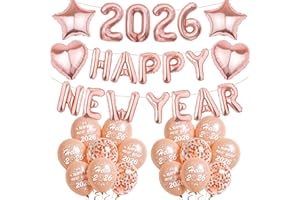 SROEESHEE New Years Eve Decorations 2026 - Rose Gold Happy New Year Balloons Number 2026 Star Heart Balloon, Party Decoration for New Year's Eve Party Supplies