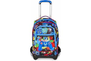 SJ GANG STYLE JAM GANG Trolley Scuola Jack 3 Ruote, Multicolore, 3 in 1, Zaino Triplo Uso con Carrello Sganciabile, 33 L, Zaino Scuola Elementare, Zaino Bambino