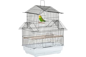 PawHut Gabbia per Uccelli in Metallo e Plastica con Maniglia di Trasporto e Vassoio Estraibile, 50.5x41x63 cm, Bianco