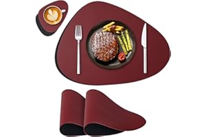 NOSTHEART Manteles Individuales y Posavasos, Salvamanteles Manteles Lavables Individuales Redondos, Manteles Individuales Antideslizantes Impermeables de Doble Cara - Negro Rojo Oscuro, Juego de 2