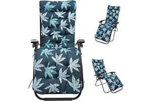 wawofun Sun Lounger Cushions Replacement, 170 * 53 * 8cm Thick Bench Chair Cushion Sunbed Cushions for Sunloungers Garden Recliner Chair Pad Anti-Slip Cushion (Green with Maple Leaves)
