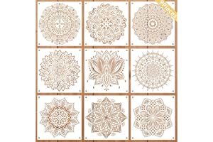 Zayookey 9 Pièces Grandes Mandala Pochoir Réutilisable Pochoirs de Peinture, Plastique Mandala Stencils Pochoir pour Planchers, Fenêtres, Meubles, Wall, Scrapbooking Décoration 30x30CM (Blanc)