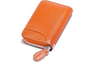 GADIEMKENSD RFID Blocking Leather Wallet for Women Women's Genuine Leather Credit Card Holder Ladies Small Blocked Accordion Wallets with Stainless Steel Zipper Woman Compact Accordian ID Cards Bag Orange