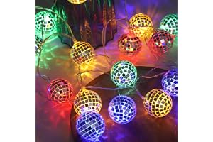 ENLACE LED discokula ljuskedja, 2 m, 10 LED disco boll, ljusslinga, batteridriven, 4 cm, spegelkulor, färgglada marockanska l
