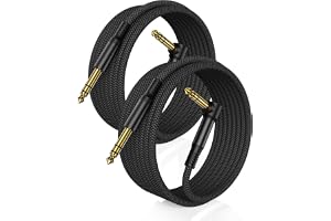 RUXELY 6,35 mm TRS-Gitarrinstrumentkabel 4.5M 2-Pack | 90 Grad 1/4" Hankontakt Stereo-Ljudkabel, 6,35 mm Balanserad Kabel för