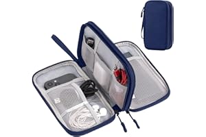 Arae Organizer Valigia per Accessori da Viaggio, Porta Cavi da Viaggio Doppio Strato con Grande Capacità per Cavi, Carte, Caricatori, Cuffie - Gadget Tech Utile per Viaggio e Zaino, M, Blu scuro