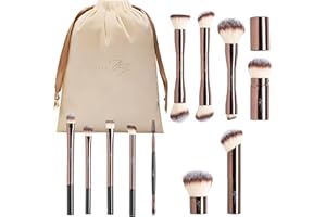 VIVELABEAUTY VIVELA 13 Brochas de Maquillaje Profesional + Bolsa de Viaje de Terciopelo, Pinceles Sintéticos Premium para Maquillaje en Polvo Coloretes Base, Pinceles de Maquillaje Ideal en Regalos Navidad Cumples