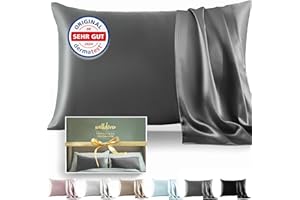 ‎WELLDORA Welldora Kissenbezug 100% Seide 40x80 | Hohes Gewicht 22 Momme, ideal für Haut und Haar | Höchste Güteklasse 6A | Oeko-Tex zert. in der Schweiz | Seidenkissenbezug Silk Pillowcase Schiefergrau