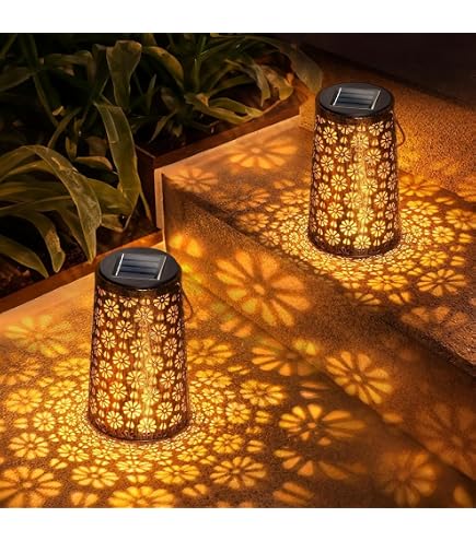 PhilzOps Zonne-lantaarnset – 2 Stuks, Warm Wit, IP65 Waterdicht, Met Sterprojectie, Ophangbaar, Ideaal Voor Tuin, Terras, Camping En Feestjes