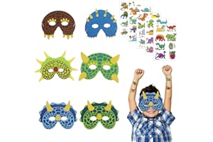 KATOOM 18er Dinosaurier Masken Party Schaumstoff Dinosmasken Kinder Augenmaske mit 5 Dino Sticker Mitgebsel für Kindergeburtstag Maskerade Weihnachten Halloween Cosplay