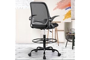 KERDOM Silla de escritorio para oficina ergonómica con reposabrazos plegables y soporte lumbar, giratoria de altura ajustable con anillo para reposapiés, adecuada para el hogar