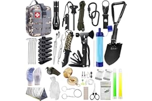 AuRiver Kit de Supervivencia, Equipo de Emergencia con Filtro de Agua, Kit Supervivencia con Cuchillo de Caza, Kit de Primeros Auxilios para Viajar Caminar Acampar al Aire Montaña (Camuflaje)