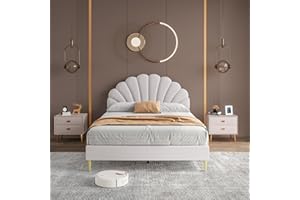 Fortuna Lai Polsterbett 140x200cm, Kinderbett, Einzelbett/Doppelbett mit Kopfteil in Blumenform und Lattenrost, Teenie-Mädchenbett Gästebett für Mädchen Teenager, Samtstoff (Beige)