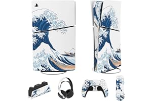 PlayVital Adesivo Skin per ps5 Slim Console Digitale Edizione,Sticker Decal Cover Vinile per Controller Telecomando Cuffie Base di Ricarica-Onde Enormi