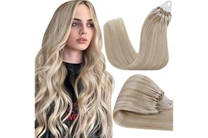‎HETTO Hetto Microring Extensions Echthaar Blond Microring Haarverlangerung Remy Microring Extensions Echthaar Microring Echthaar Extensions Aschblond Highlights Bleichblond #P18/613 30cm 40g