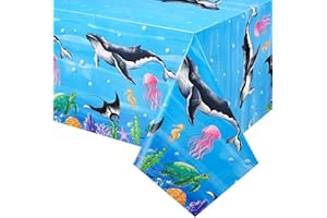 WERNNSAI Sea Party Tablecloth - 1 PC Ocean Animal Table Cover Under the Sea Party Decorations Blue Ocean Tablecloth for Kids Boys Summer Birthday Decoration 137 x 274cm