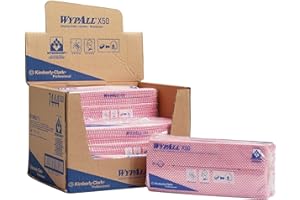 Wypall X50 Colour Coded Cleaning Cloths 7444 - Red Wiping Cloths - 1 Pack x 50 Interfolded Colour Coded Cloths