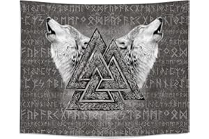 Arsey Viking Norse Wolf Tapestry Valknut Art Wall Nordic Mythology Tapestry Medieval Large Wall Hanging Runes Aesthetic Tapestries for Bedroom Home Decor Boy Men, 200 X 150 CM