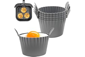 JACKSGIFTS 6-Pack Upgraded Silicon Ramekins for Air Fryer with Nonstick Coating - 1.55mm Thick Silicone Ramekins for Air Fryer, Air Fryer Egg Mould for Fried Eggs, Silicone air fryer ramekins - Grey