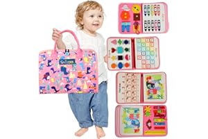 TUNJILOOL Montessori Busy Board - Libro de Actividades sensoriales 8-en-1 con páginas Desmontables, Ideal para Viajes, Desarrollo de destrezas motoras Finas y educación Preescolar