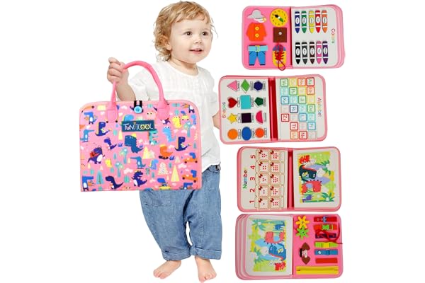 TUNJILOOL Montessori Busy Board - Livre d'activités sensorielles 8-en-1, idéal pour Les Voyages, développement de la motricité Fine et éducation préscolaire