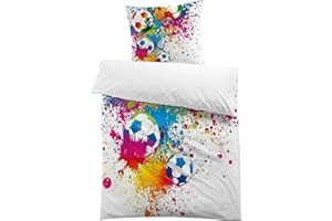 MUSOLEI Copripiumino singolo calcio bambino con inchiostro a spruzzo Biancheria da letto Copripiumino 135 x 200 cm per bambini con Chiusura Lampo e 1 Federa 80 x 80 cm Colore Rosso