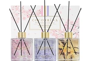 Cocorrína Profumatore per Ambienti, 3 Pack/ 90ml Fiori di Ciliegio/Vaniglia Calda/Timo alla Lavanda Diffusore Profumo Ambiente con 24 Bastoncini, per Bagno, Appartamento, Decorazione Della Casa
