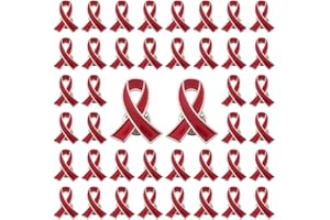 WANDIC Red Ribbon Pin, 50 Stück Herzkrankheits-Aufklärungsbänder AIDS Awareness Revers Pins Hope Pins Emaille Schmuck Pins für Frauen