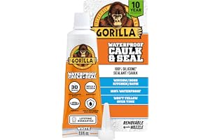 Gorilla 100% Silicone Caulk, Waterproof Sealant, 2.8oz Squeeze Tube (Pack of 1) – White -10 Year Mold Resistant Kitchen, Window, Bath, Marine, Door and More