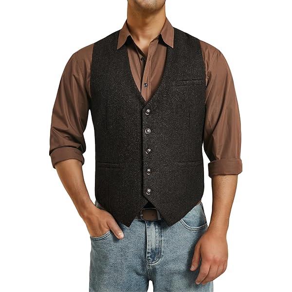 Kiioouu Heren Casual Klassiek Pak Vest V-hals Visgraat Slim Fit
