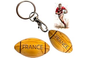 Ernestine - Porte-clés ballon rugby en bois d'olivier - cadeau rugbyman amateur - cadeau joueur rugby - idée cadeau rugby France - porte-clés sport cadeau fête des pères - cadeau passion sport rugby