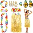 Costume Hawaïen Femme YAOYIN 9 Pièces - Jupe Hula, Collier Fleuri, Lunettes Ananas & Accessories