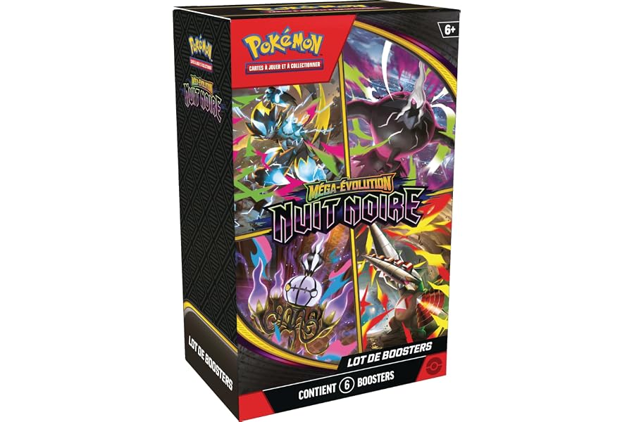 Pokémon : Lot de boosters Méga-Évolution – Nuit Noire (6 boosters)