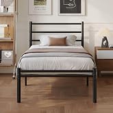 Yicensen Single Bed 90 x 190 cm with Metal Headboard and Footboard | Bed Frame with Metal Platform and Steel Slat Support, Qu